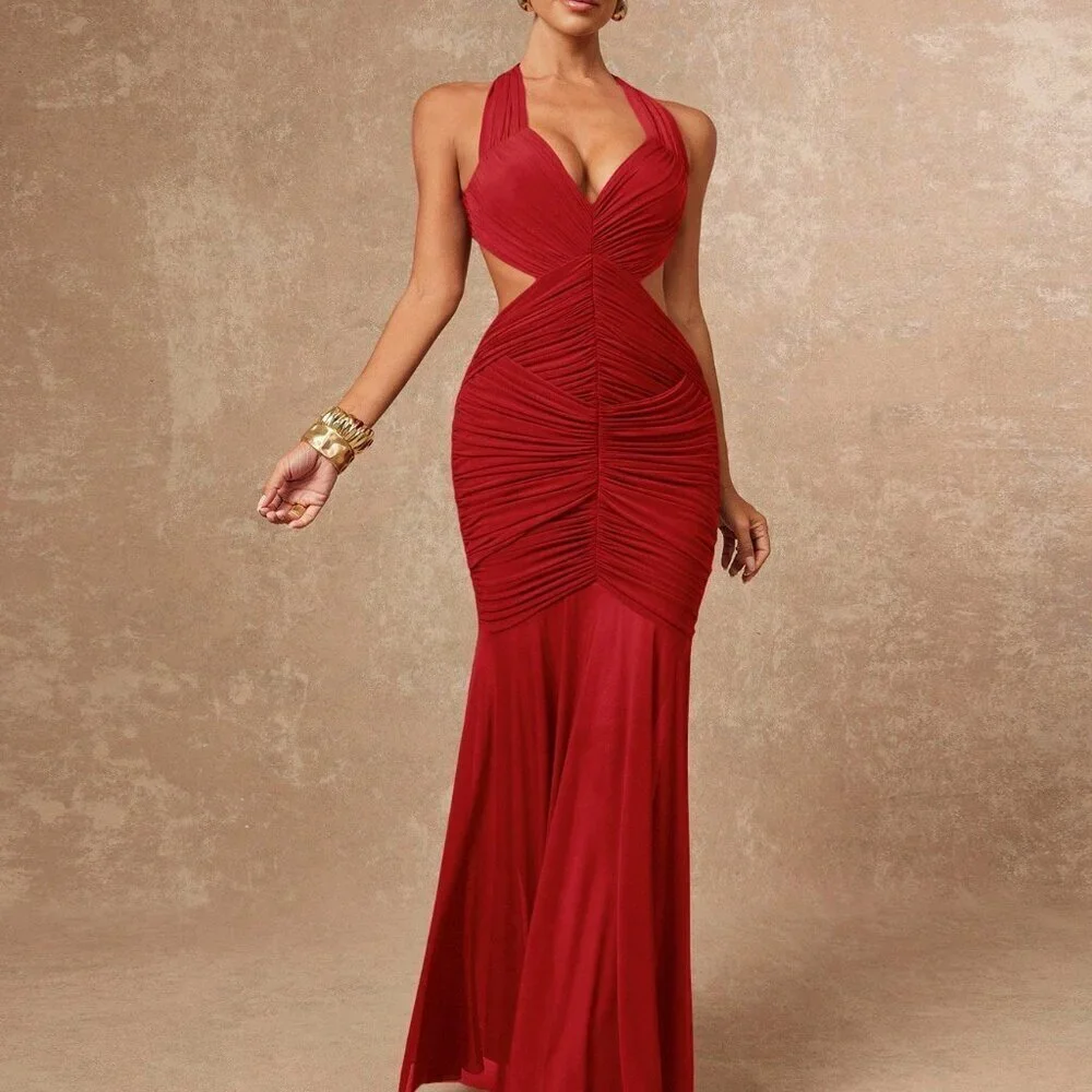 Red Preppy Women's Mesh Patchwork Flared Skirt Party Dress